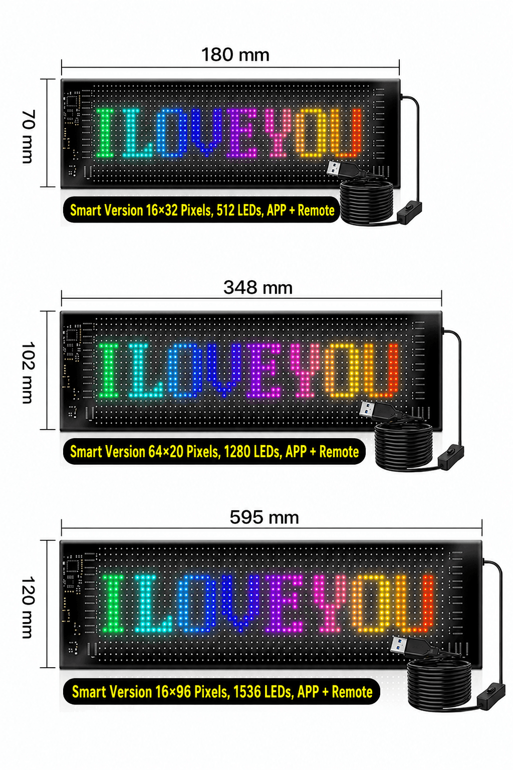 Flexible LED display size options and pixel layouts