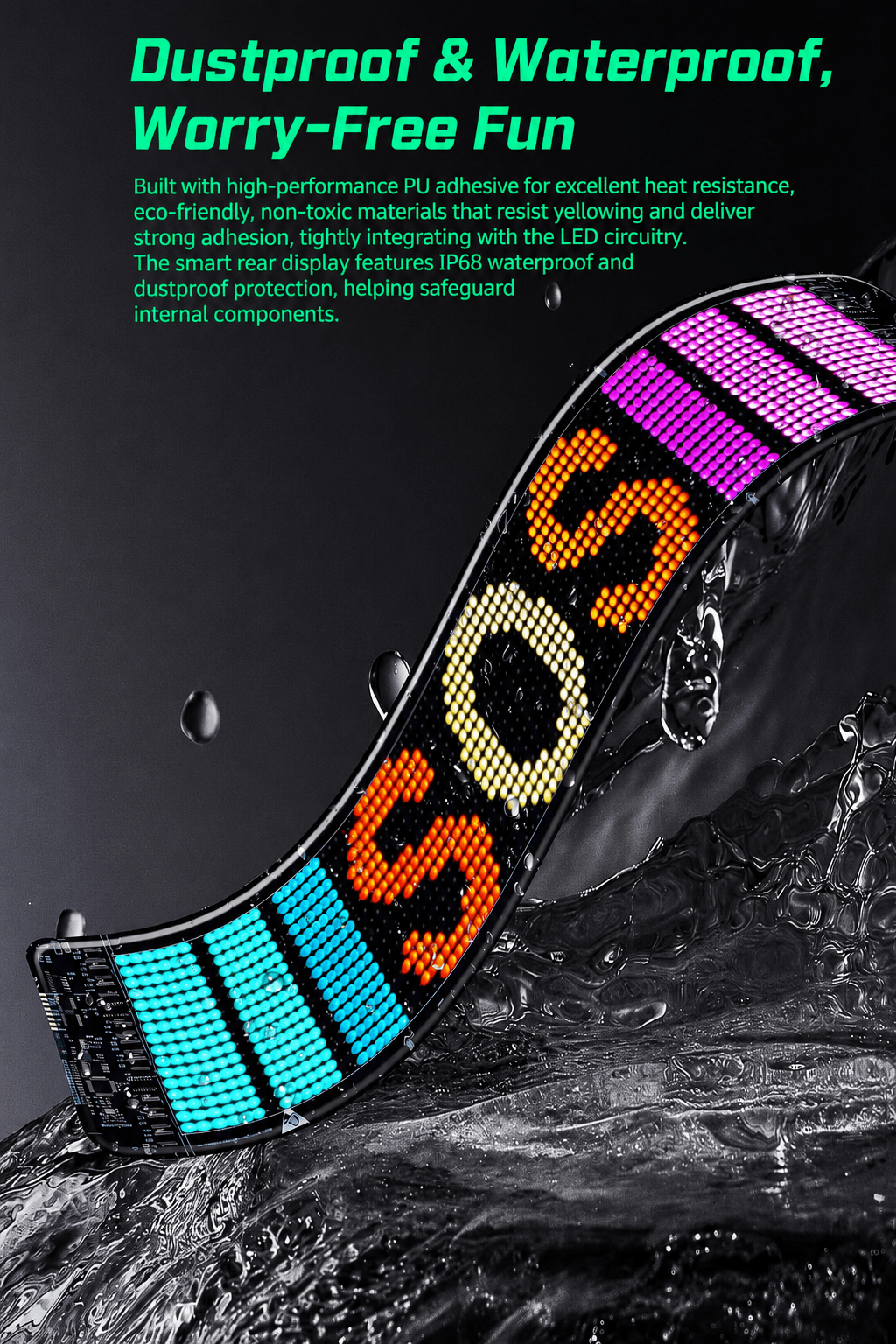 Water resistance usage example for the flexible LED rear window display